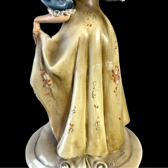 Vintage Italy Borsato Lace Porcelain Rococo Lady w/ Fan Figurine - Picture 9 of 15